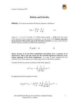 Helicity and Chirality