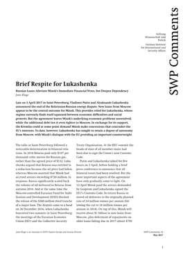 Brief Respite for Lukashenka WP Russian Loans Alleviate Minsk’S Immediate Financial Woes, but Deepen Dependency
