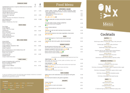 Cocktails Food Menu