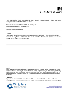 Enhancing Press Freedom Through Greater Privacy Law: a UK Perspective on an Australian Privacy Tort