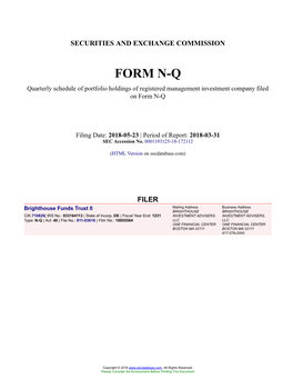 Brighthouse Funds Trust II Form N-Q Filed 2018-05-23