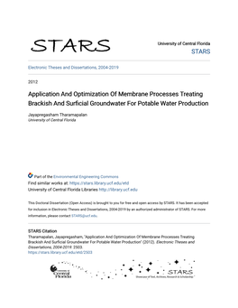 Application and Optimization of Membrane Processes Treating Brackish and Surficial Groundwater for Potable Water Production