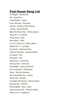 Fool-House-Song-List