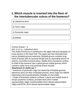 1. Which Muscle Is Inserted Into the Floor of the Intertubercular Sulcus of the Humerus?