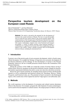 Perspective Tourism Development on the European Coast Russia