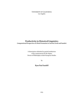 Productivity in Historical Linguistics Computational Perspectives on Word-Formation in Ancient Greek and Sanskrit