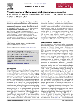 Transcriptome Analysis Using Next-Generation Sequencing