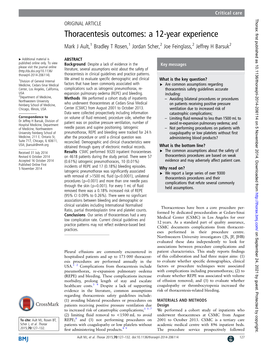 Thoracentesis Outcomes: a 12-Year Experience Mark J Ault,1 Bradley T Rosen,1 Jordan Scher,2 Joe Feinglass,2 Jeffrey H Barsuk2