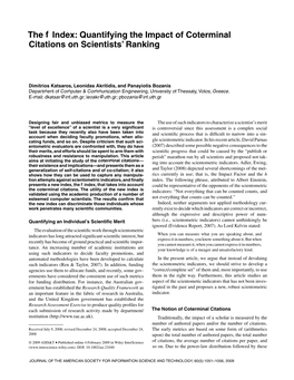 The F Index: Quantifying the Impact of Coterminal Citations on Scientists’ Ranking