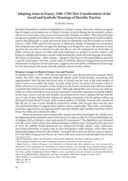 Adopting Arms in France, 1500–1789: New Considerations of the Social and Symbolic Meanings of Heraldic Practice