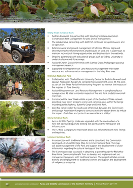 Mary River National Park • Further Developed the Partnership with Sporting Shooters Association Conservation Pest Management for Pest Animal Management