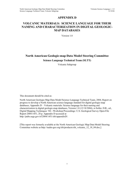 Appendix D Volcanic Materials: Science Language for Their Naming and Characterization in Digital Geologic- Map Databases