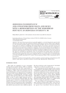 Deroceras Panormitanum and Congeners from Malta and Sicily, with a Redescription of the Widespread Pest Slug As Deroceras Invadens N