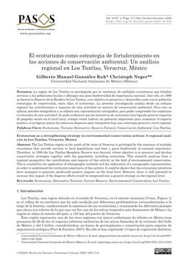 El Ecoturismo Como Estrategia De Fortalecimiento En Las Acciones De Conservación Ambiental: Un Análisis Regional En Los Tuxtlas, Veracruz, México