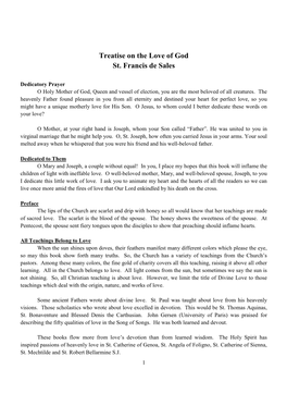 Treatise on the Love of God St. Francis De Sales