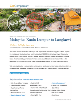 Malaysia: Kuala Lumpur to Langkawi