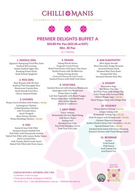 PREMIER DELIGHTS BUFFET a $20.80 Per Pax ($22.26 W/GST) Min