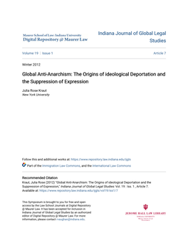 Global Anti-Anarchism: the Origins of Ideological Deportation and the Suppression of Expression