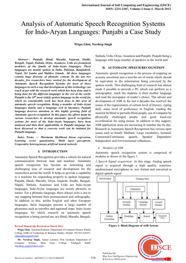 Analysis of Automatic Speech Recognition Systems for Indo-Aryan Languages: Punjabi a Case Study