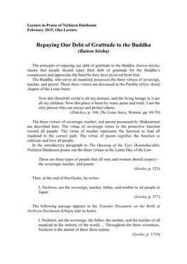 Repaying Our Debt of Gratitude to the Buddha (Button Hōsha)