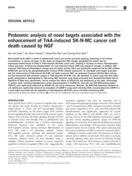 Proteomic Analysis of Novel Targets Associated with the Enhancement of Trka-Induced SK-N-MC Cancer Cell Deathcausedbyngf