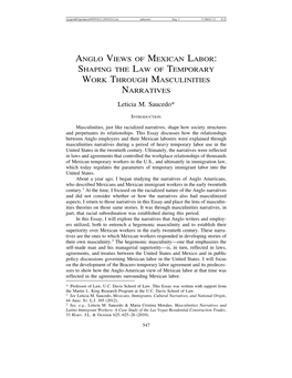 ANGLO VIEWS of MEXICAN LABOR: SHAPING the LAW of TEMPORARY WORK THROUGH MASCULINITIES NARRATIVES Leticia M