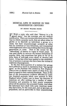 Musical Life in Boston in the Eighteenth Century