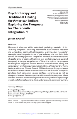 Psychotherapy and Traditional Healing for Ensuring the Access, Relevance, and Efficacy of Counseling Interventions for American Indian Populations