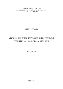 Mikrofosilne Zajednice Vršnog Dijela Formacije Gornji Humac Uvale Blaca, Otok Brač