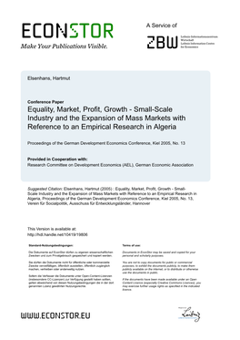 Equality, Market, Profit, Growth - Small-Scale Industry and the Expansion of Mass Markets with Reference to an Empirical Research in Algeria