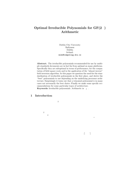 Optimal Irreducible Polynomials for GF(2M) Arithmetic