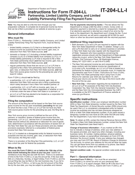 Instructions for Form IT-204-LL Partnership, Limited