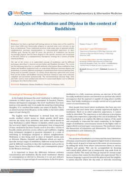 Analysis of Meditation and Dhyäna in the Context of Buddhism