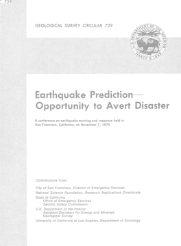 Earthquake Prediction­ Opportunity to Avert Disaster