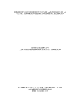 Estudio Situacion Socio Economica De La Jurisdiccion De La Camara De Comercio Del Sur Y Oriente Del Tolima 2019