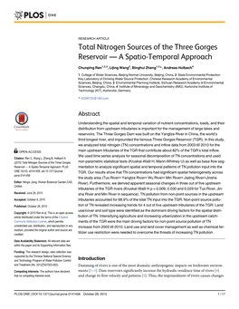 Total Nitrogen Sources of the Three Gorges Reservoir — a Spatio-Temporal Approach