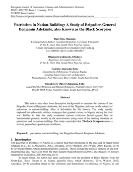 A Study of Brigadier-General Benjamin Adekunle, Also Known As the Black Scorpion