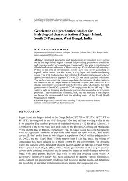 Geoelectric and Geochemical Studies for Hydrological Characterization of Sagar Island, South 24 Parganas, West Bengal, India