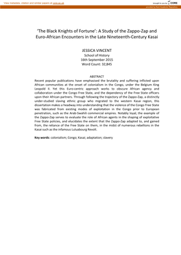 A Study of the Zappo-Zap and Euro-African Encounters in the Late Nineteenth-Century Kasai