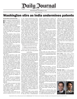 Washington Stirs As India Undermines Patents
