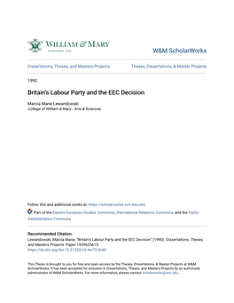 Britain's Labour Party and the EEC Decision