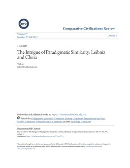 The Intrigue of Paradigmatic Similarity: Leibniz and China Comparative Civilizations Review 19