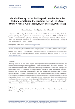 On the Identity of the Fossil Aquatic Beetles from the Tertiary Localities in the Southern Part of the Upper Rhine Graben (Coleoptera, Hydrophilidae, Dytiscidae)