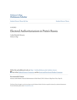 Electoral Authoritarianism in Putin's Russia Caitlin Elizabeth Moriarty Dickinson College