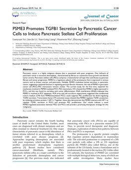 PSME3 Promotes TGFB1 Secretion by Pancreatic Cancer Cells to Induce