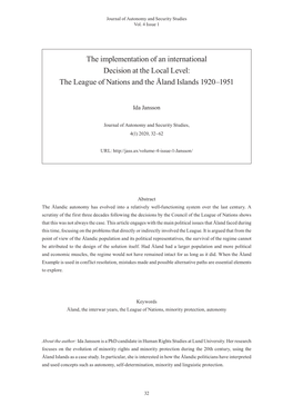 The League of Nations and the Åland Islands 1920–1951