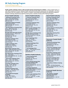 BC Public Health Audiology Clinic List