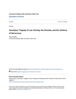 Aeschylus' Tragedy of Law: Kinship, the Oresteia, and the Violence Of