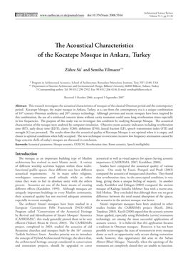 The Acoustical Characteristics of the Kocatepe Mosque in Ankara, Turkey