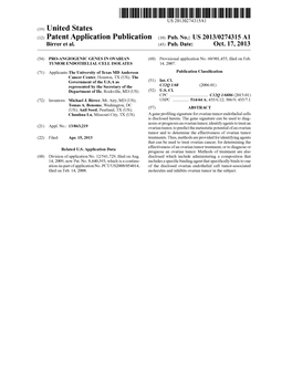 (12) Patent Application Publication (10) Pub. No.: US 2013/0274315 A1 Birrer Et Al